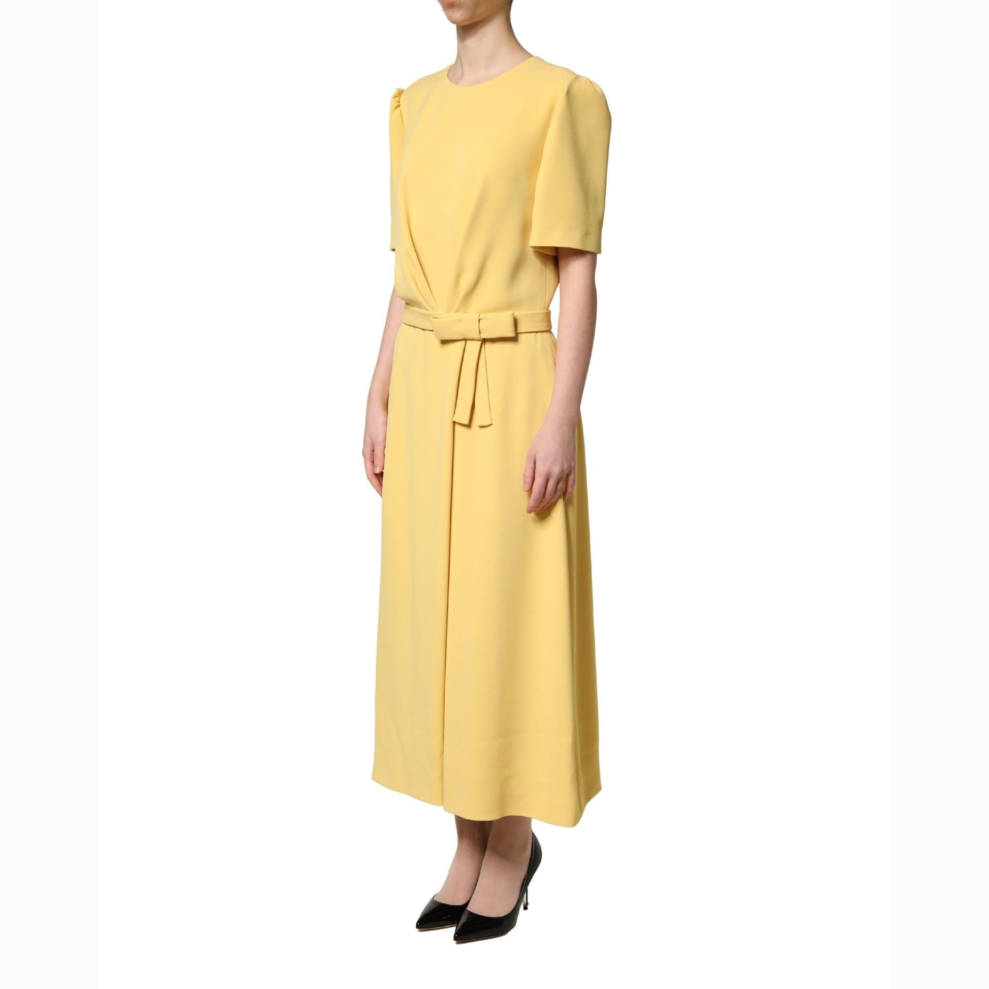 Dolce & Gabbana Yellow Short-Sleeved Crew Neck Midi Dress