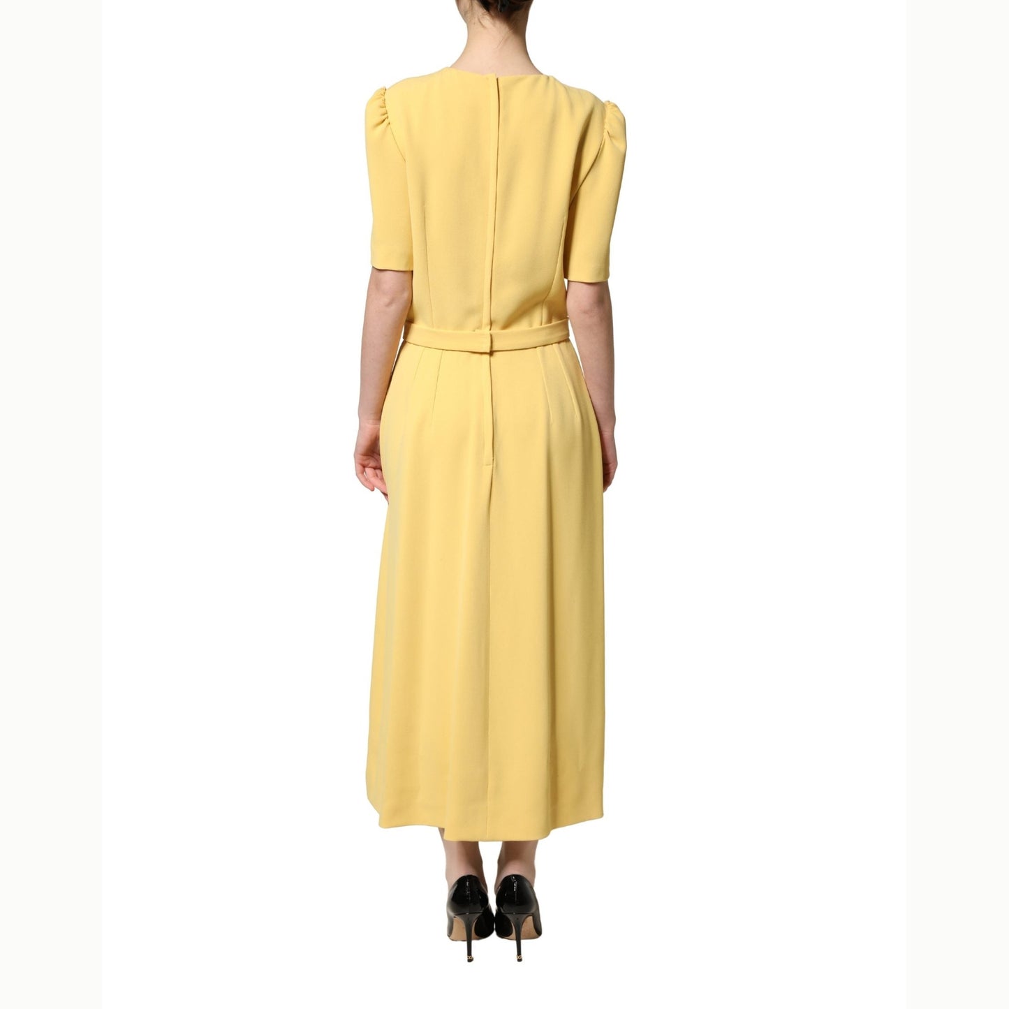 Dolce & Gabbana Yellow Short-Sleeved Crew Neck Midi Dress