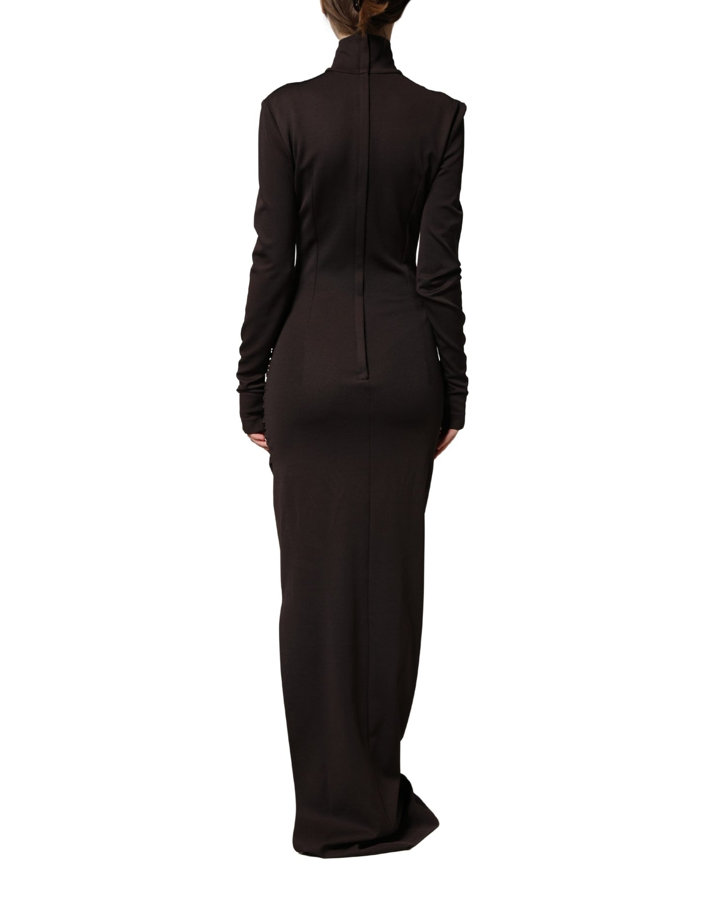 Dolce & Gabbana Brown Turtleneck Jersey Long Maxi Dress Dolce & Gabbana