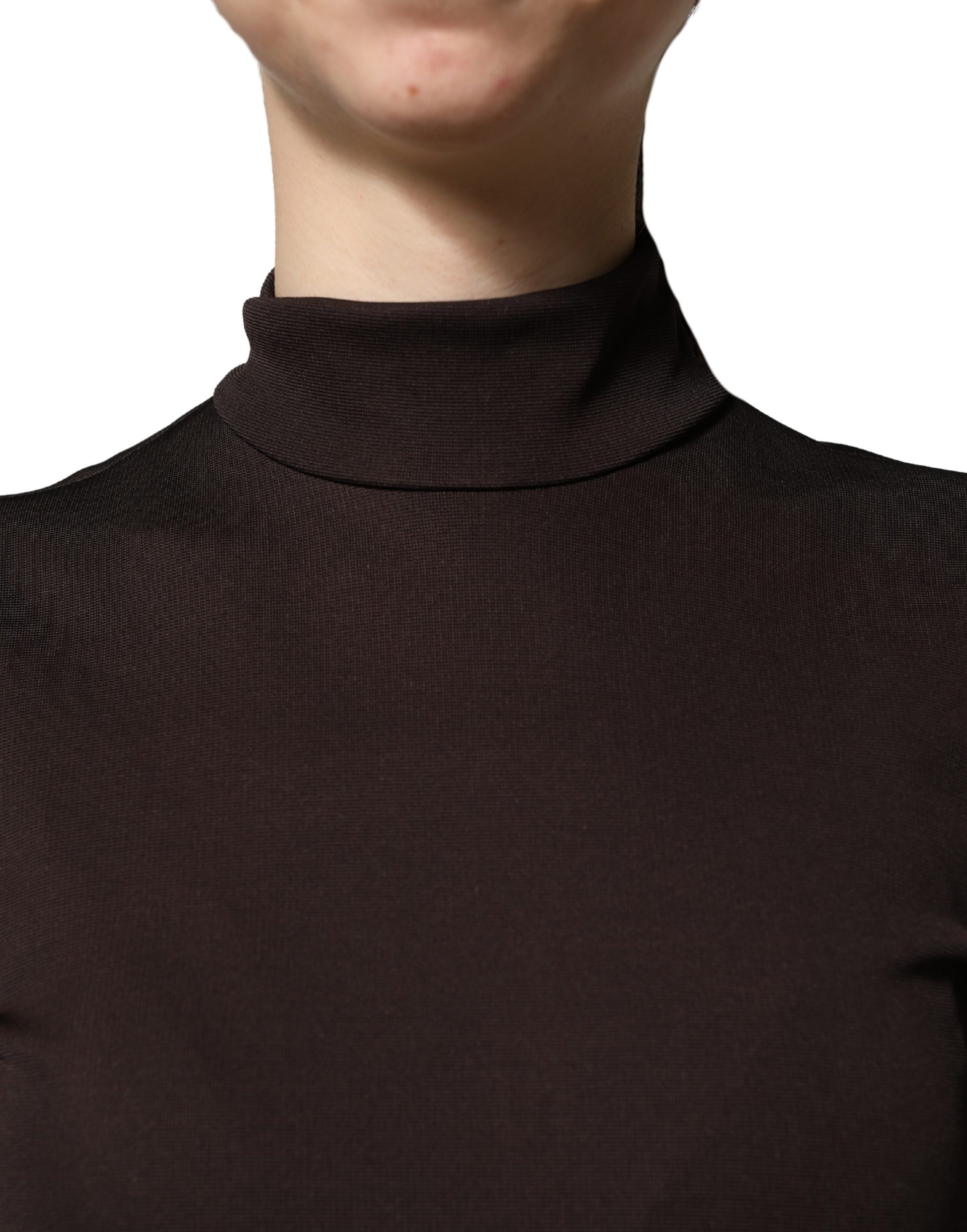 Dolce & Gabbana Brown Turtleneck Jersey Long Maxi Dress Dolce & Gabbana