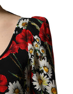 Dolce & Gabbana Black Floral Silk Long Sleeves Gown Dress - Eljoys Fashion 