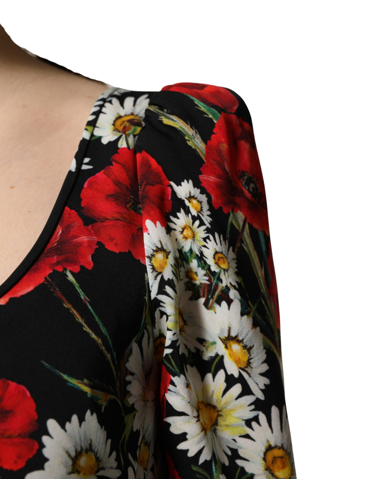 Dolce & Gabbana Black Floral Silk Long Sleeves Gown Dress - Eljoys Fashion 