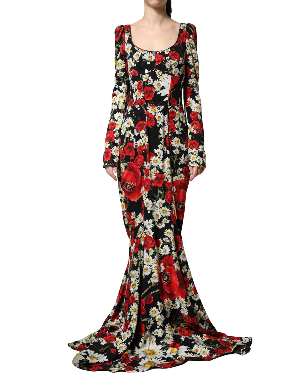 Dolce & Gabbana Black Floral Silk Long Sleeves Gown Dress - Eljoys Fashion 