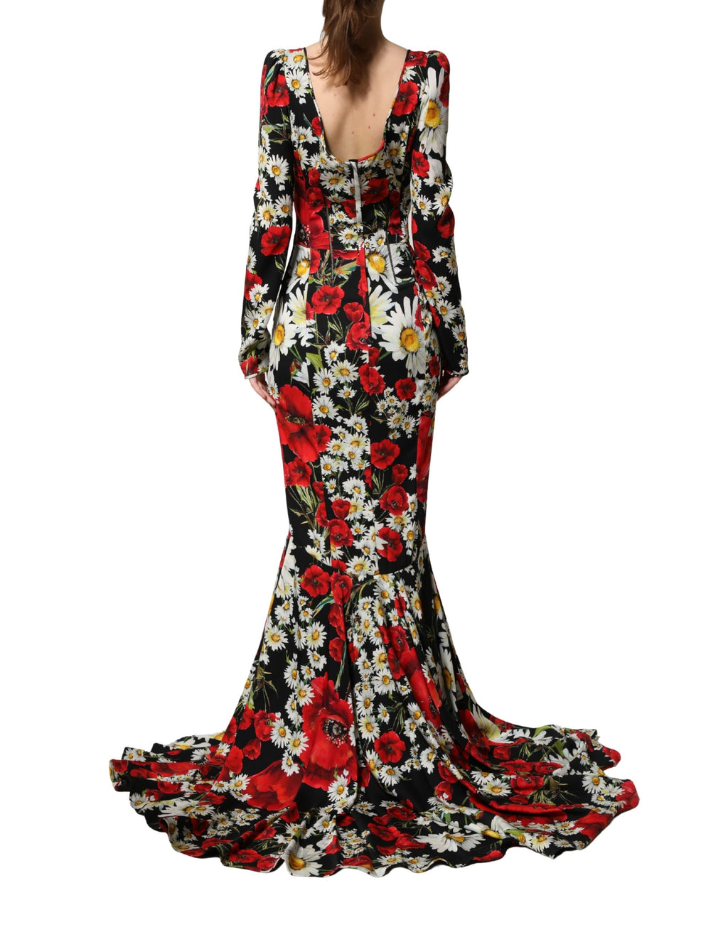 Dolce & Gabbana Black Floral Silk Long Sleeves Gown Dress - Eljoys Fashion 