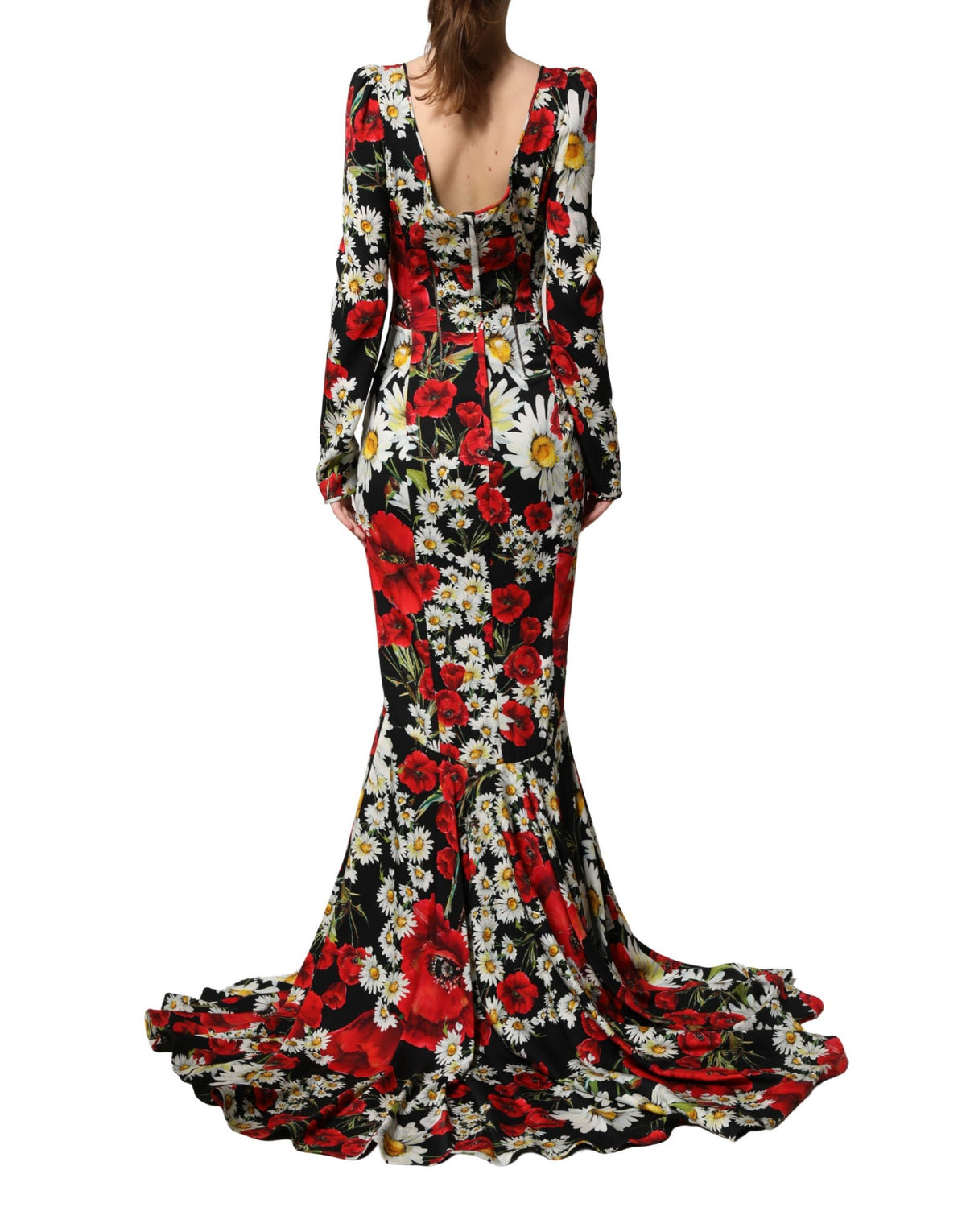 Dolce & Gabbana Black Floral Silk Long Sleeves Gown Dress - Eljoys Fashion 