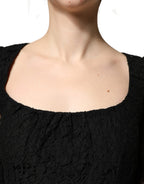 Dolce & Gabbana Black Lace Square Neck LongSleeve Maxi Dress