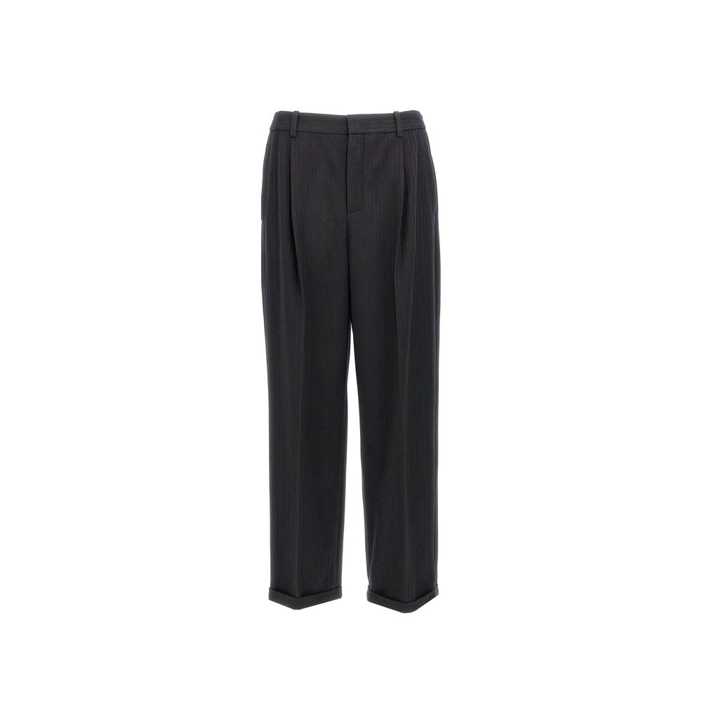 Saint Laurent black cashmere casual pants displayed flat, showing smooth fabric and tailored fit.