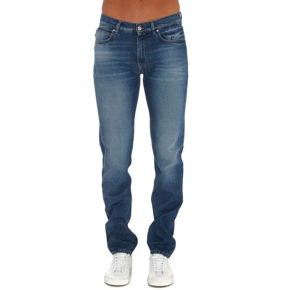 Versace Blue Cotton Straight-Leg Jeans Versace