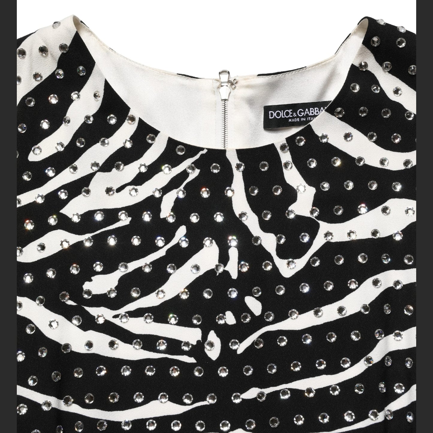 Dolce & Gabbana Black White Zebra Rhinestones Mini Dress
