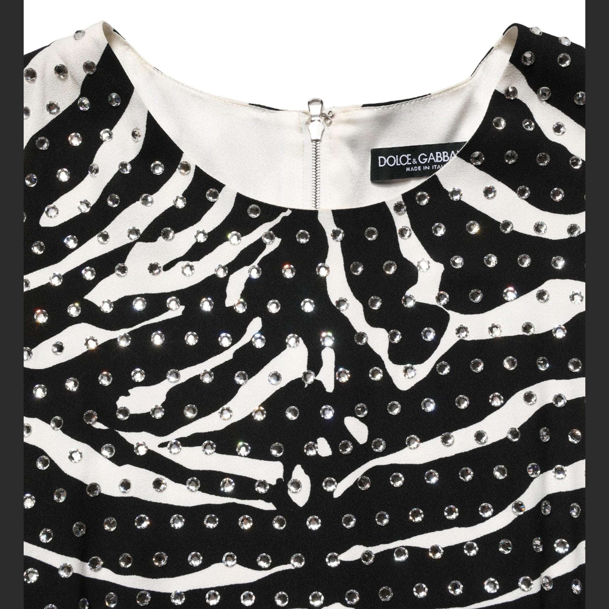 Dolce & Gabbana Black White Zebra Rhinestones Mini Dress