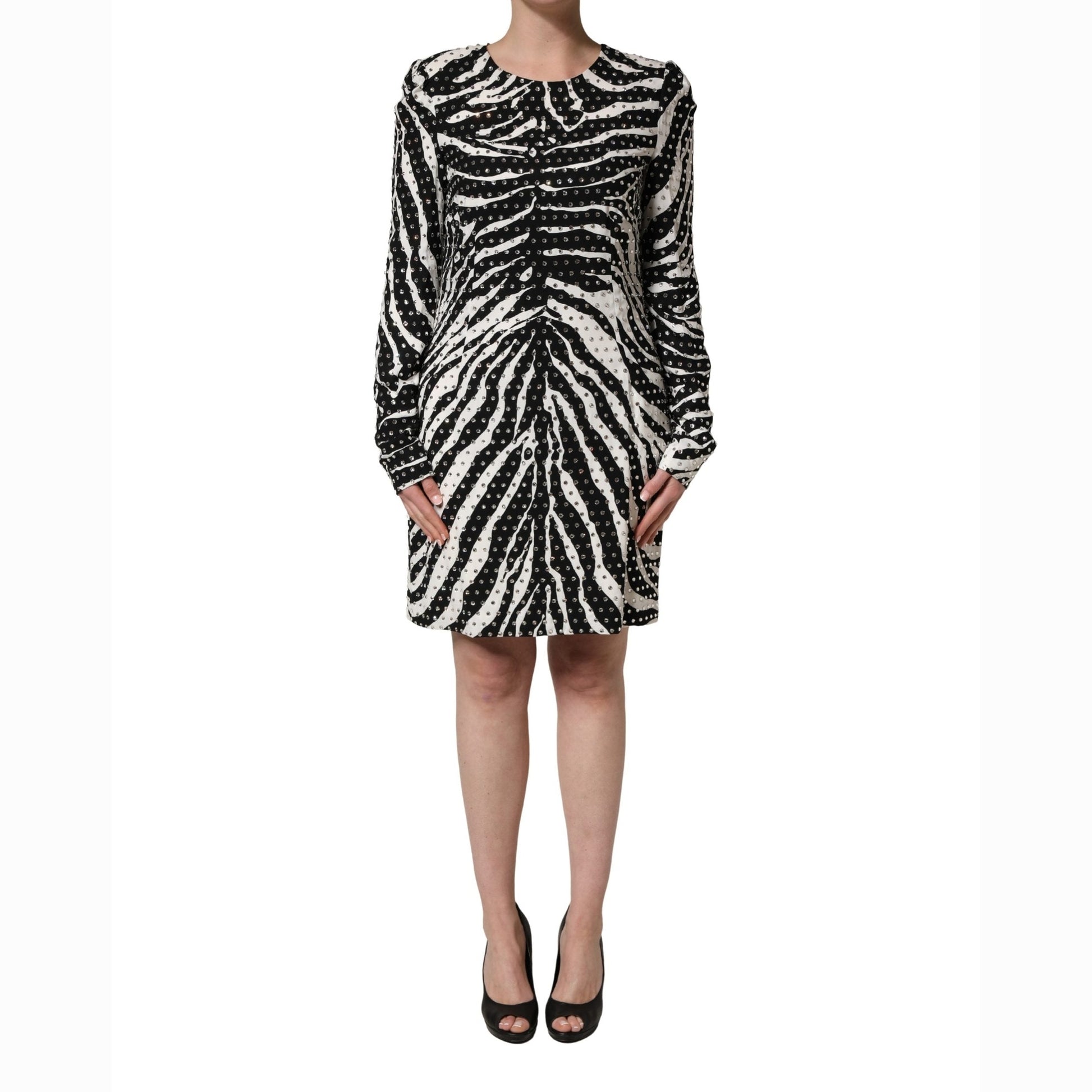 Dolce & Gabbana Black White Zebra Rhinestones Mini Dress