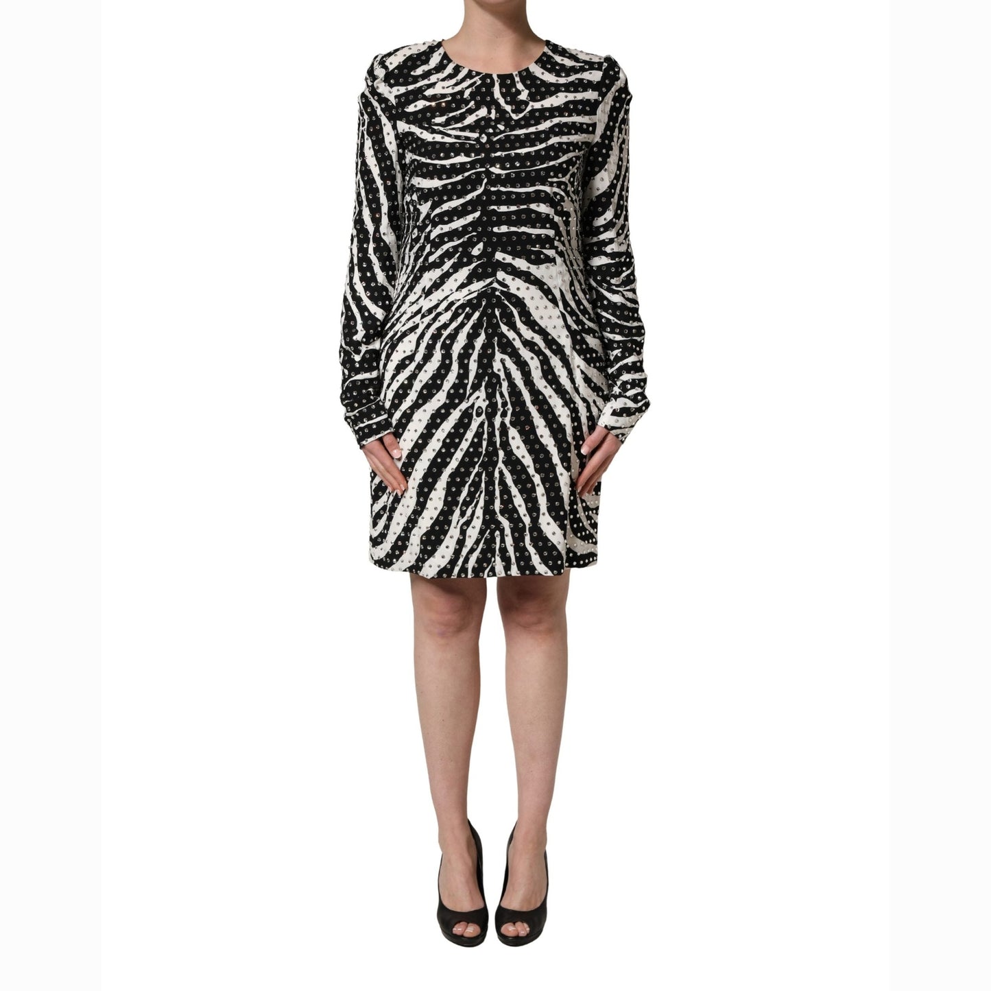 Dolce & Gabbana Black White Zebra Rhinestones Mini Dress