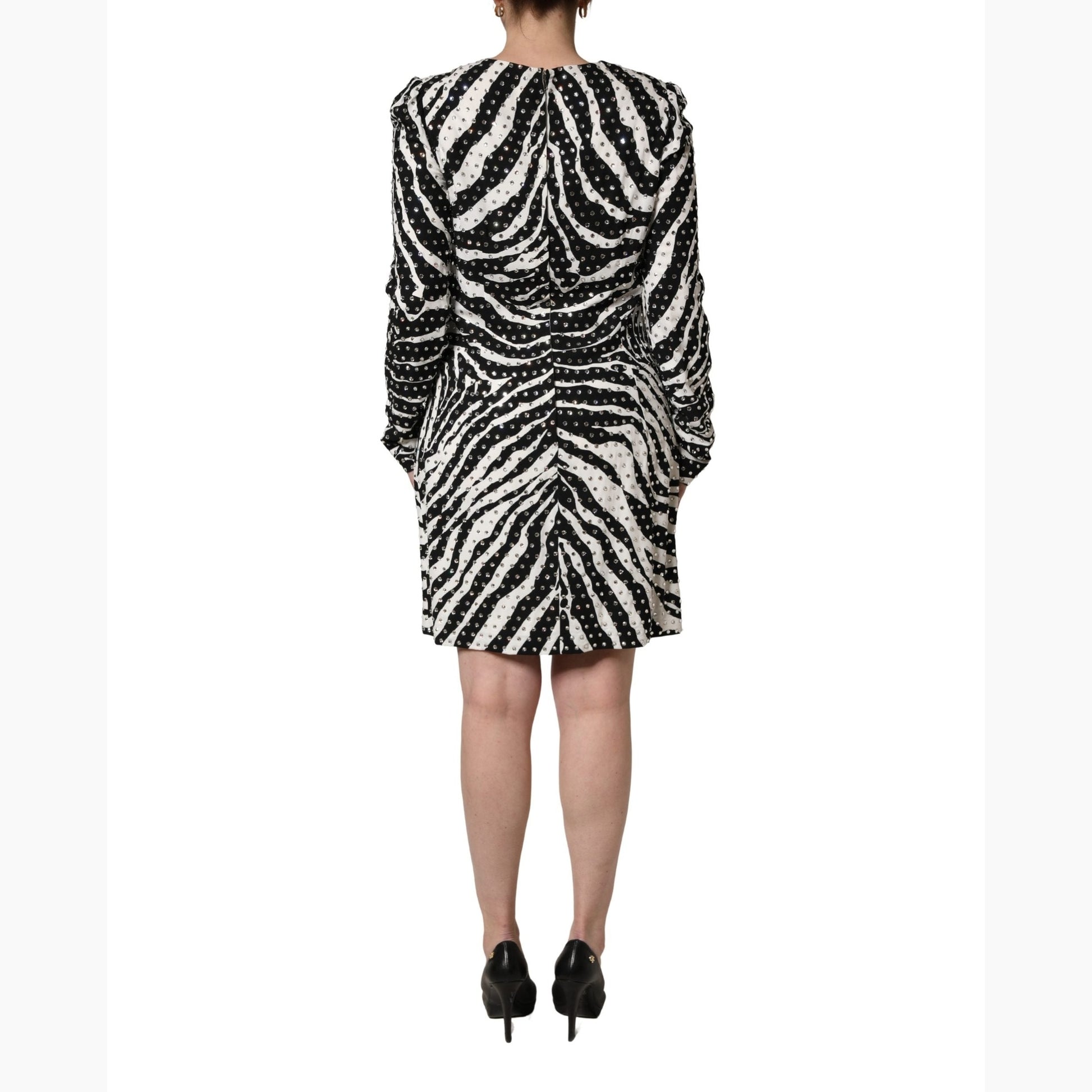 Dolce & Gabbana Black White Zebra Rhinestones Mini Dress
