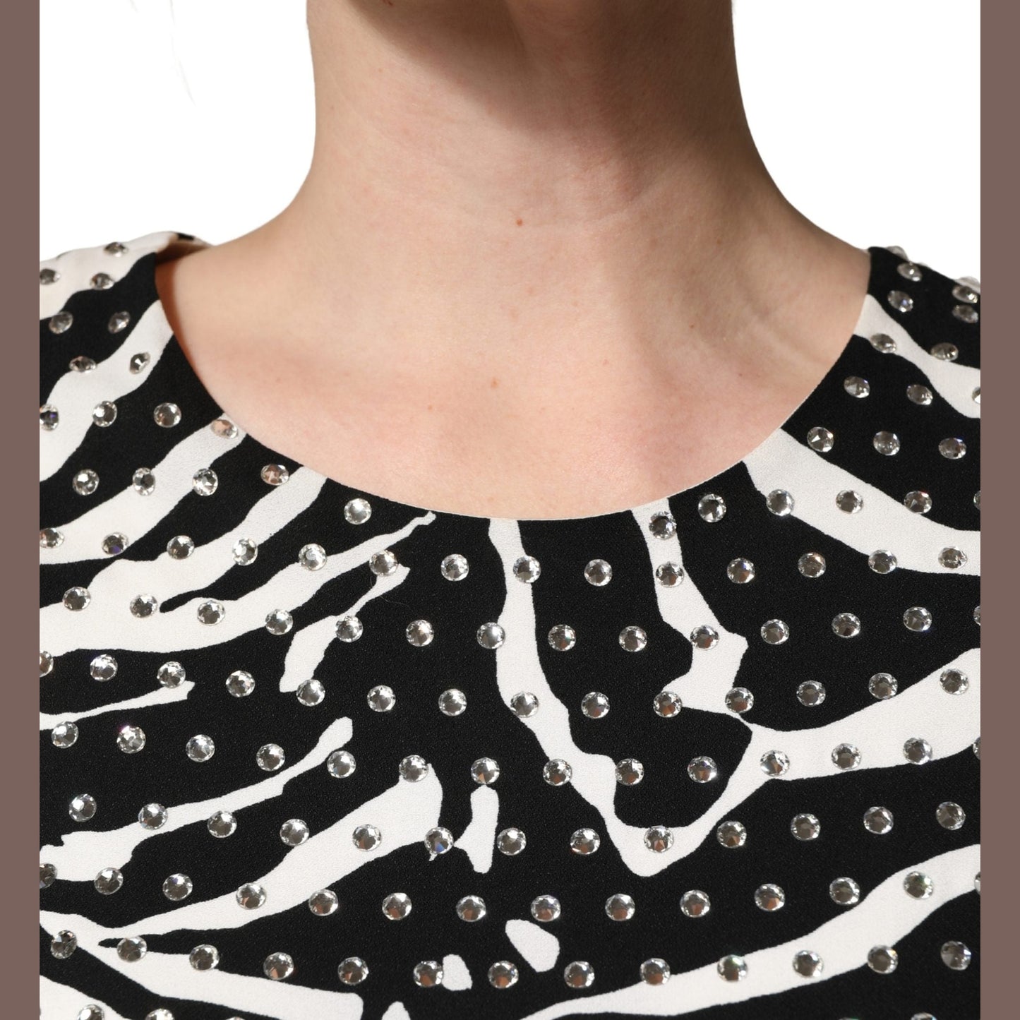 Dolce & Gabbana Black White Zebra Rhinestones Mini Dress