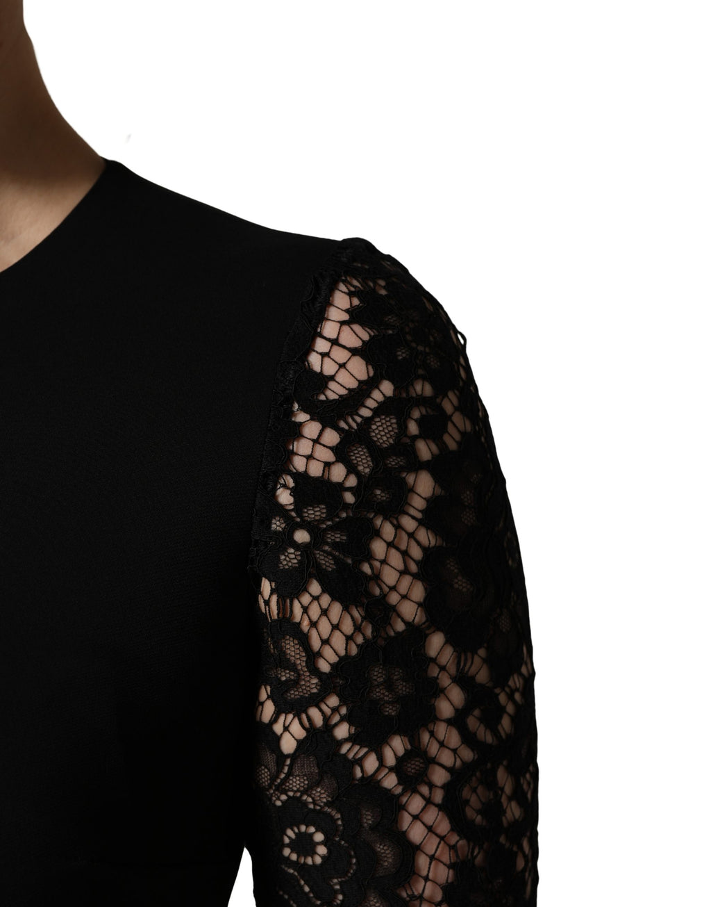 Dolce & Gabbana Black Viscose Lace Long Sleeves Mini Dress - Eljoys Fashion 