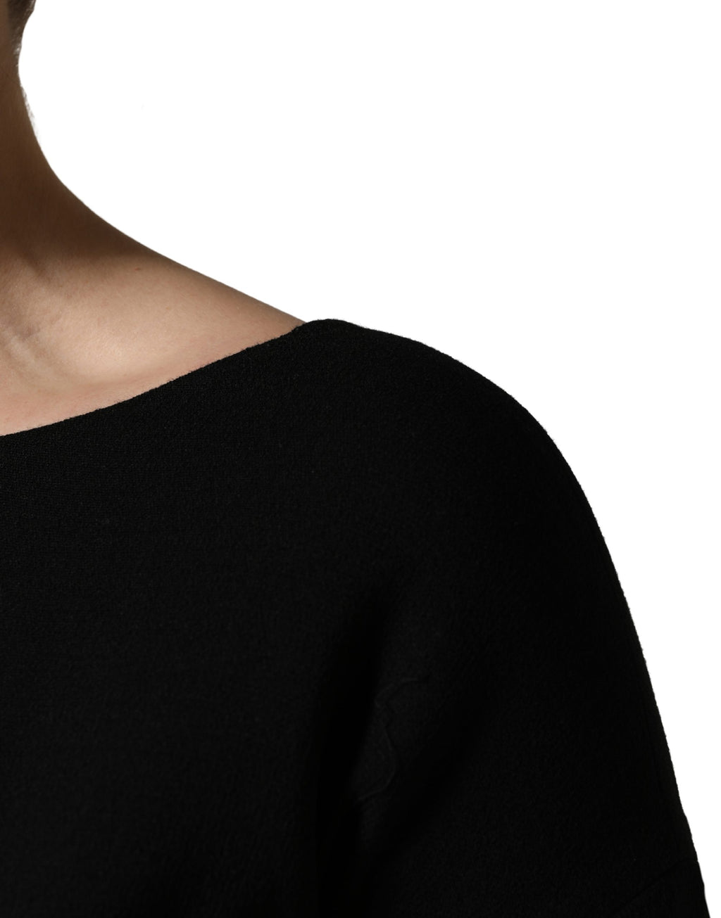 Dolce & Gabbana Black Wool Crepe Long Sleeves Midi Dress - Eljoys Fashion 