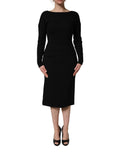 Dolce & Gabbana Black Wool Crepe Long Sleeves Midi Dress - Eljoys Fashion 