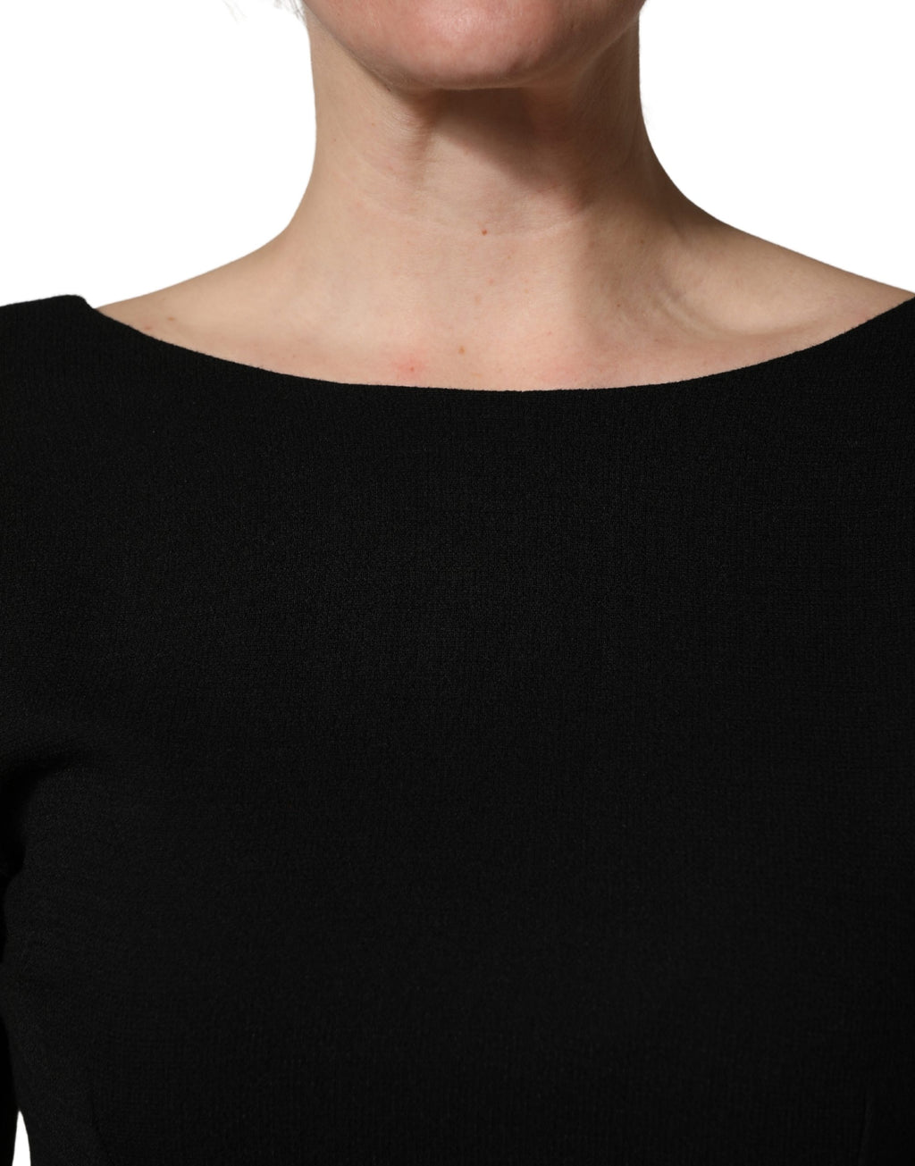 Dolce & Gabbana Black Wool Crepe Long Sleeves Midi Dress - Eljoys Fashion 