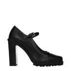 Black leather high heel pumps by Max Mara, stylish pointed-toe shoes with sleek design and elegant heel.