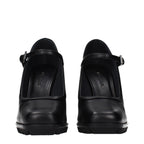Black leather high heel pumps by Max Mara, featuring pointed toes and sleek design, perfect for elegant occasion wear.