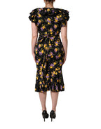 Dolce & Gabbana Black Purple Crystal Brooch Silk Midi Dress - Eljoys Fashion 