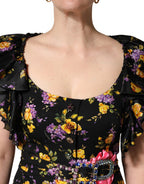 Dolce & Gabbana Black Purple Crystal Brooch Silk Midi Dress - Eljoys Fashion 