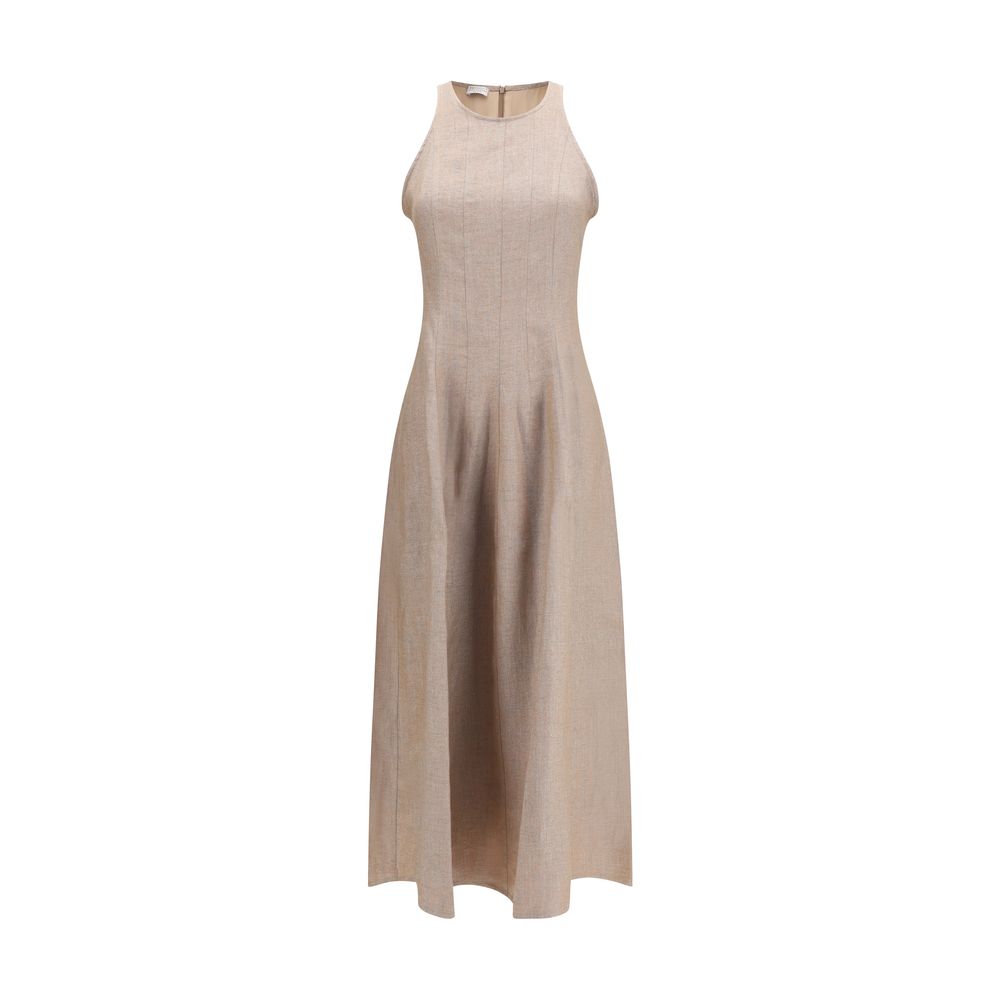 Brunello Cucinelli Beige Linen Casual Dress Brunello Cucinelli