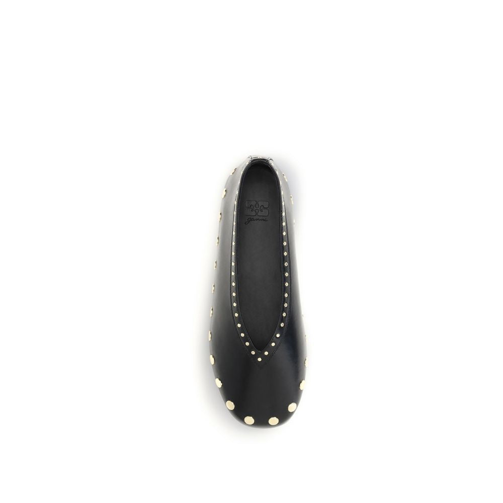 Ganni Black Polyurethane Ballet Flats Ganni