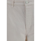 Ami Paris white cotton denim jeans displayed on a hanger, showcasing their classic straight-leg fit and clean design.