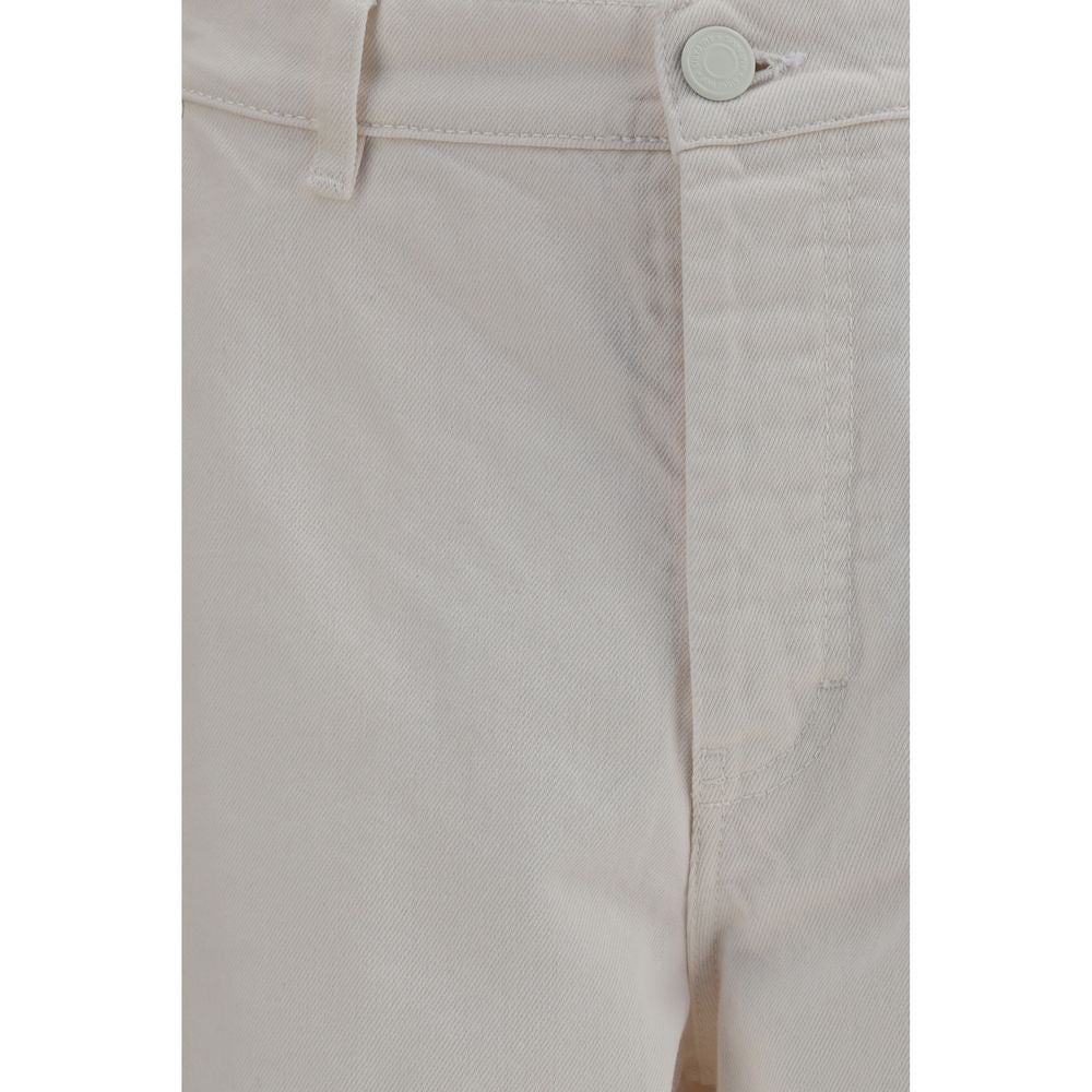 Ami Paris white cotton denim jeans displayed on a hanger, showcasing their classic straight-leg fit and clean design.