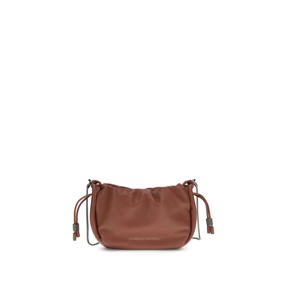 Brunello Cucinelli Brown Calf Leather Bos Taurus Shoulder Bag Brunello Cucinelli