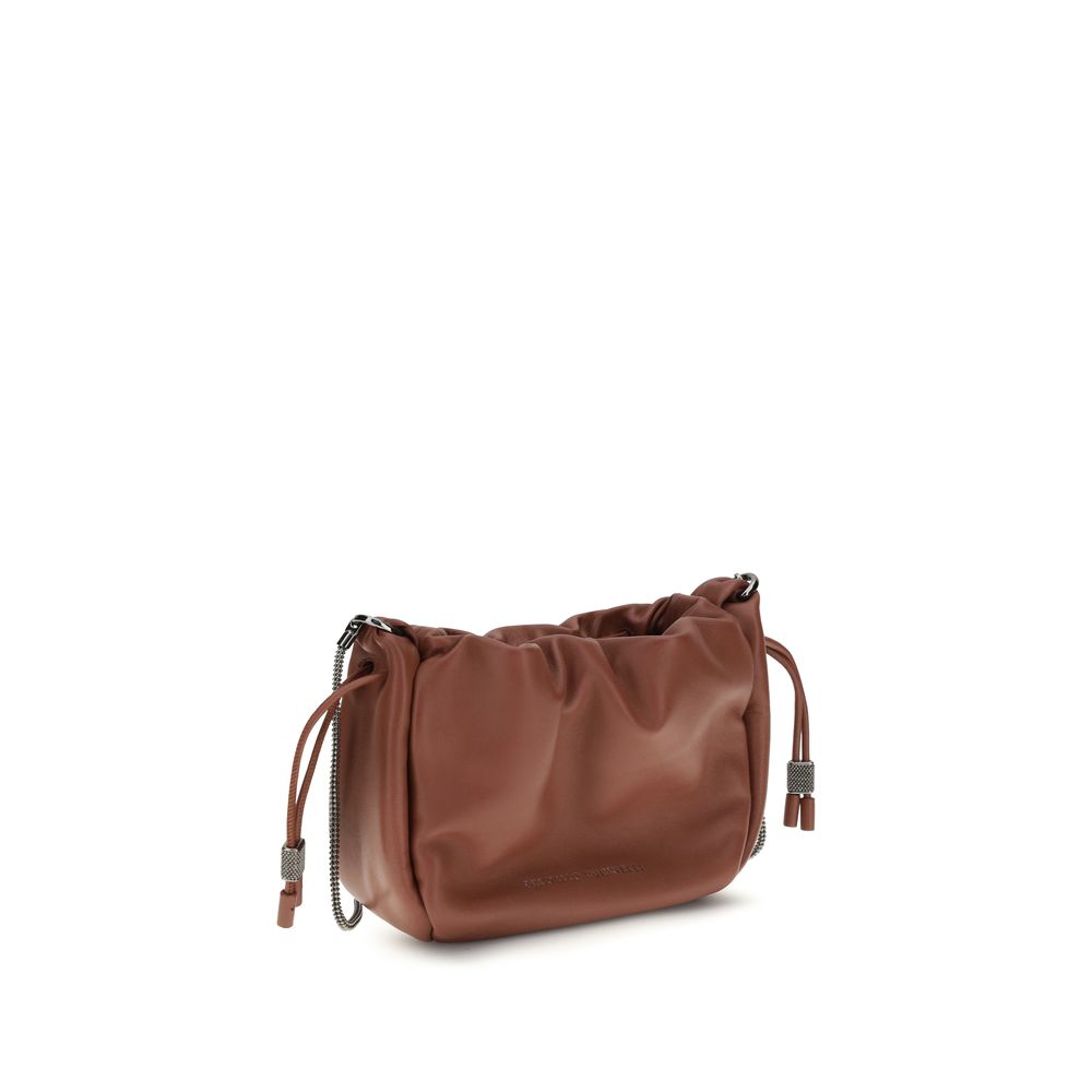 Brunello Cucinelli Brown Calf Leather Bos Taurus Shoulder Bag Brunello Cucinelli