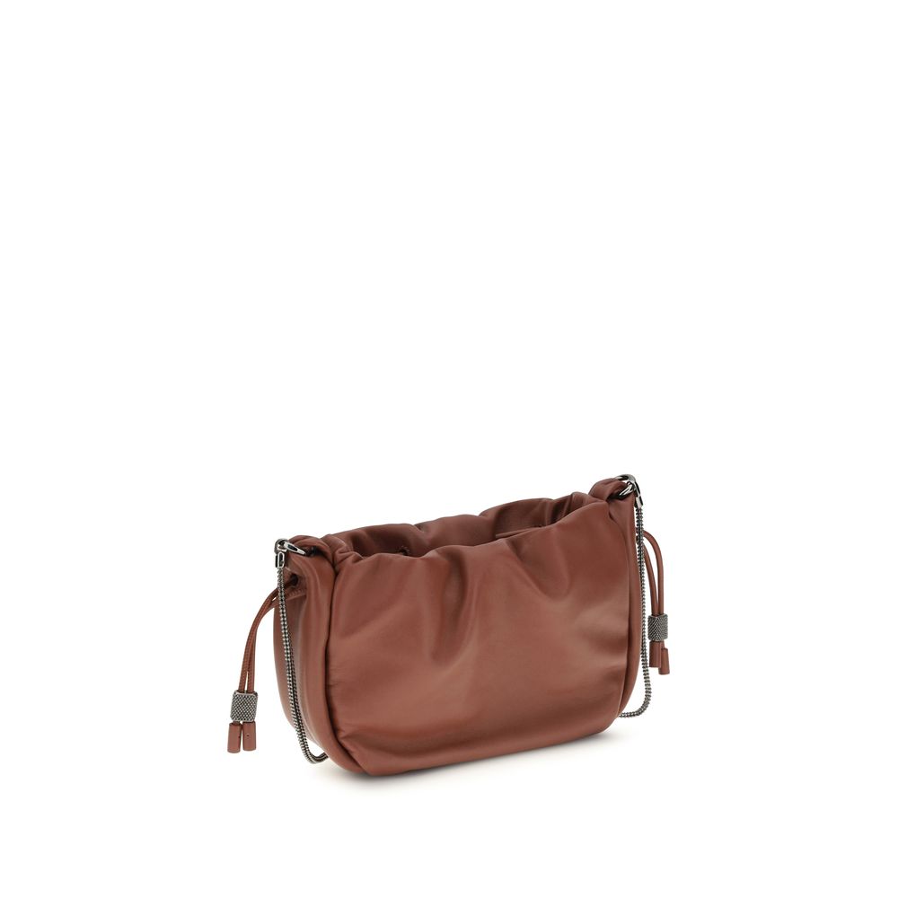 Brunello Cucinelli Brown Calf Leather Bos Taurus Shoulder Bag Brunello Cucinelli