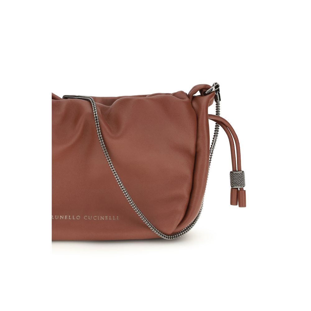 Brunello Cucinelli Brown Calf Leather Bos Taurus Shoulder Bag Brunello Cucinelli