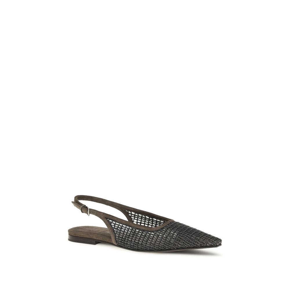 Brunello Cucinelli Brown Calf Leather Bos Taurus Ballet Flats Brunello Cucinelli