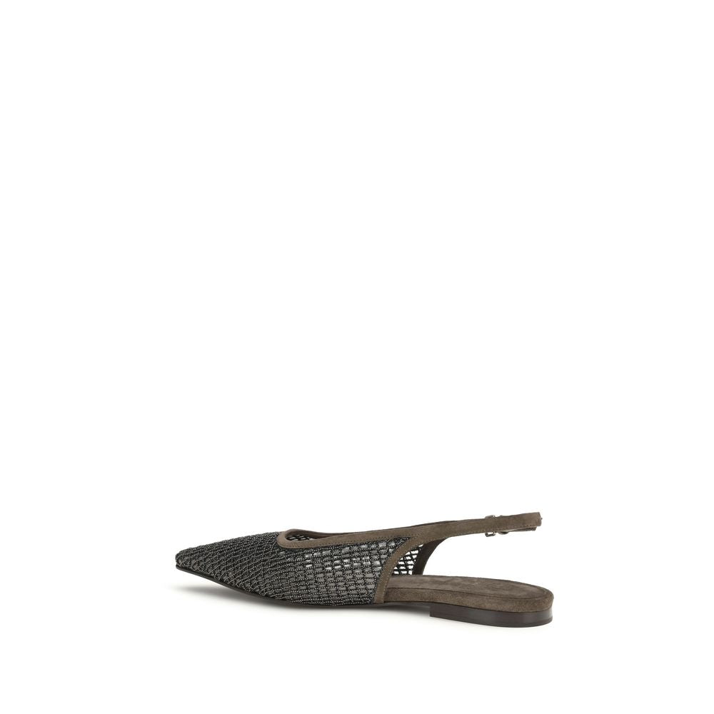 Brunello Cucinelli Brown Calf Leather Bos Taurus Ballet Flats Brunello Cucinelli