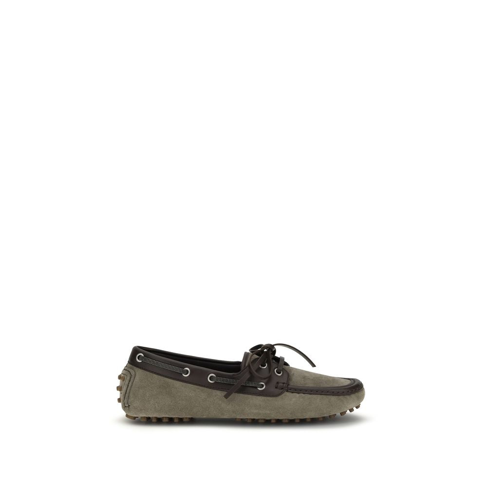 Brunello Cucinelli Gray Calf Leather Bos Taurus Slip-On Loafers Brunello Cucinelli