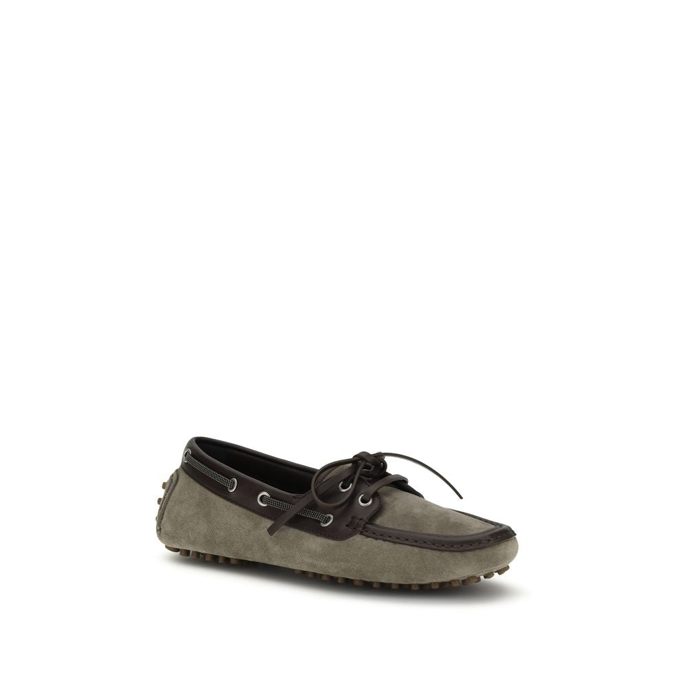 Brunello Cucinelli Gray Calf Leather Bos Taurus Slip-On Loafers Brunello Cucinelli