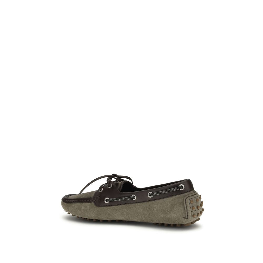 Brunello Cucinelli Gray Calf Leather Bos Taurus Slip-On Loafers Brunello Cucinelli