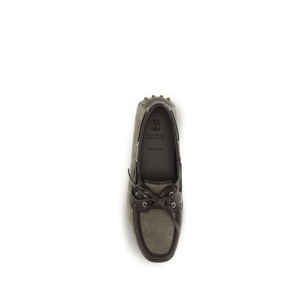 Brunello Cucinelli Gray Calf Leather Bos Taurus Slip-On Loafers Brunello Cucinelli