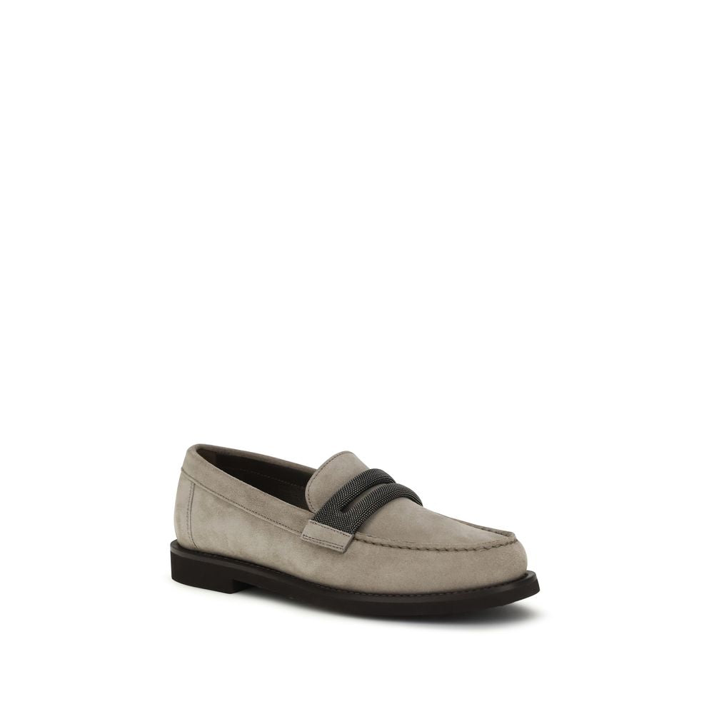 Brunello Cucinelli Gray Calf Leather Bos Taurus Slip-On Loafers Brunello Cucinelli