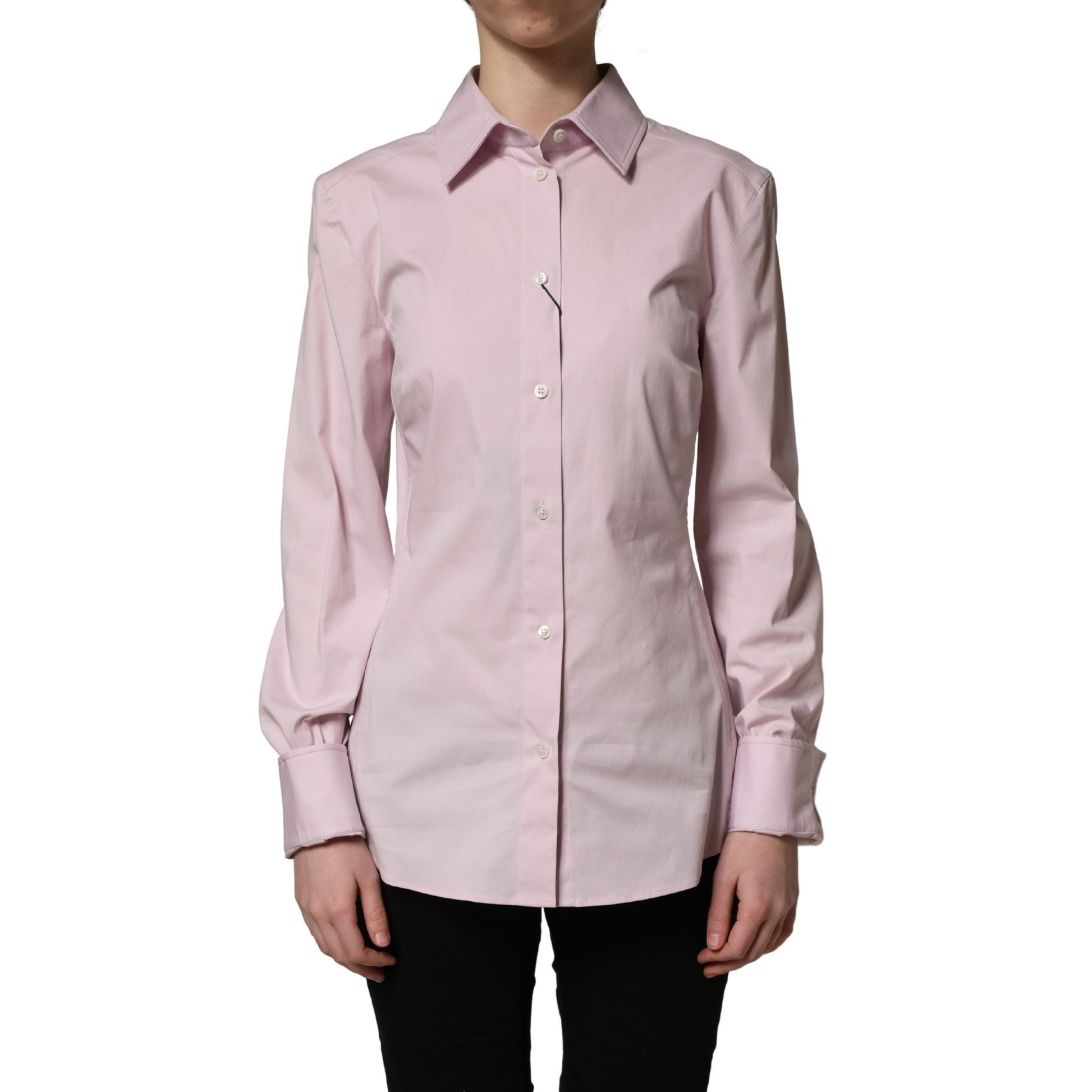 Dolce & Gabbana Pink Cotton Long Sleeves Collared Shirt Top