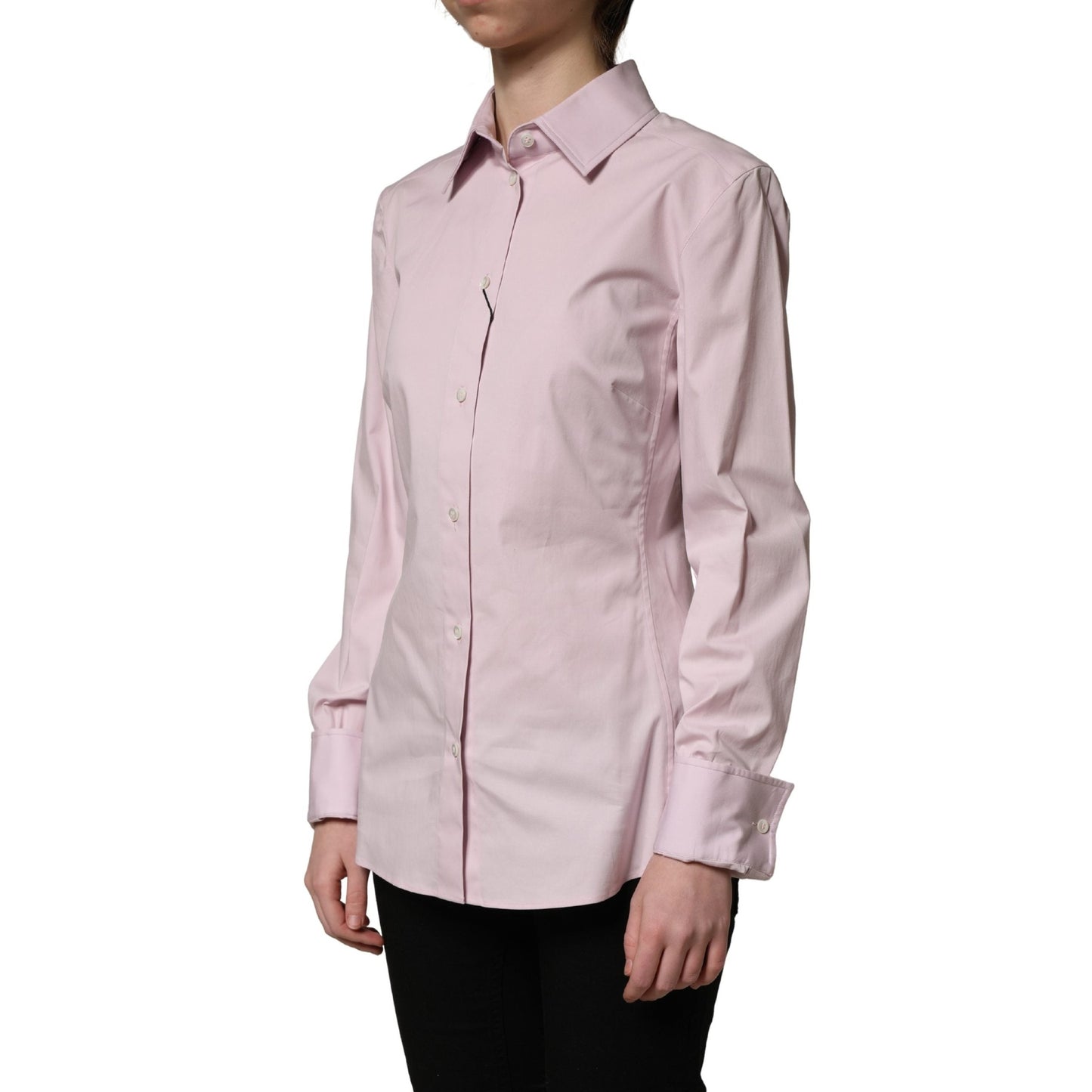 Dolce & Gabbana Pink Cotton Long Sleeves Collared Shirt Top