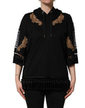 Dolce & Gabbana Black Embroidered Tassel Hooded Sweatshirt Sweater - Eljoys Fashion 
