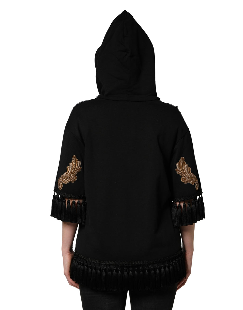 Dolce & Gabbana Black Embroidered Tassel Hooded Sweatshirt Sweater - Eljoys Fashion 