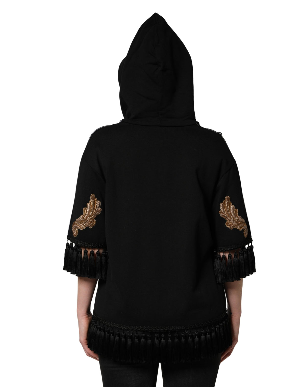 Dolce & Gabbana Black Embroidered Tassel Hooded Sweatshirt Sweater - Eljoys Fashion 