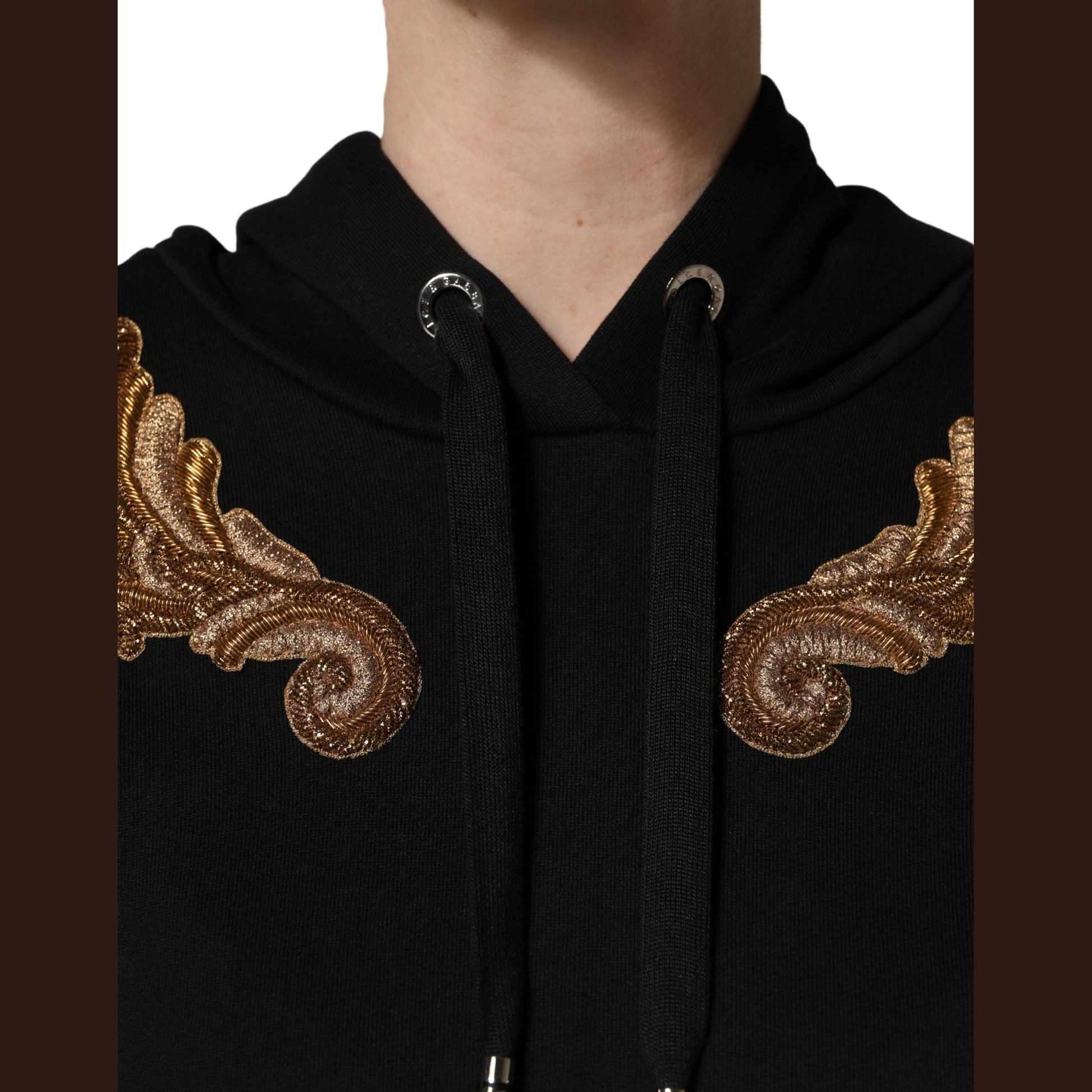 Dolce & Gabbana Black Embroidered Tassel Hooded Sweatshirt Sweater