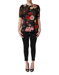 Dolce & Gabbana black floral crepe blouse with frill detail and long sleeves, elegant and stylish top for women.