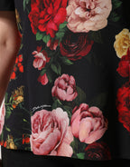 Dolce & Gabbana black floral crepe blouse with frill details and long sleeves, elegant top for stylish occasions.