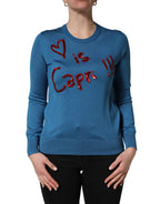 Dolce & Gabbana Blue Silk Sequined CrewNeck Pullover Sweater - Eljoys Fashion 